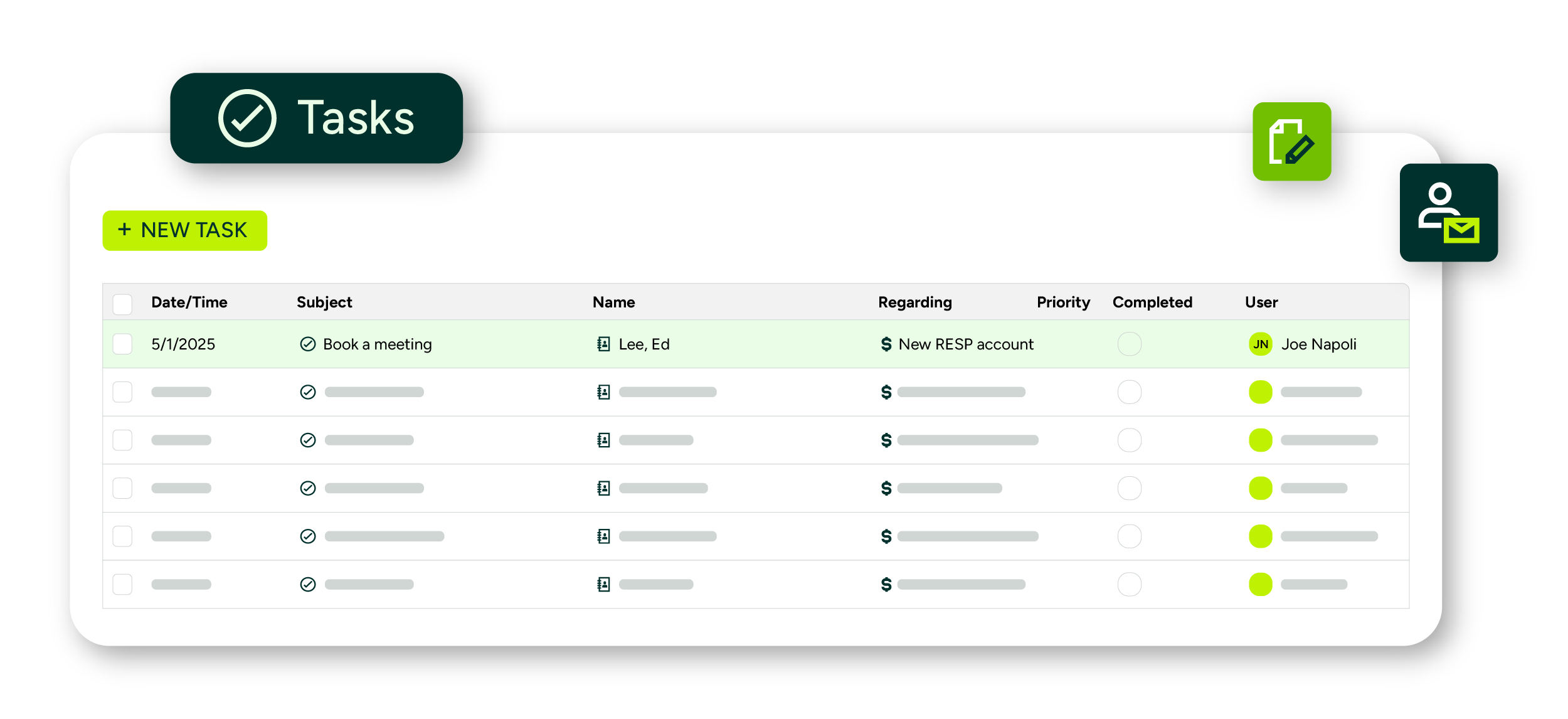 Maximizer CRM accounting software displaying task list view for accountants and CPAs.